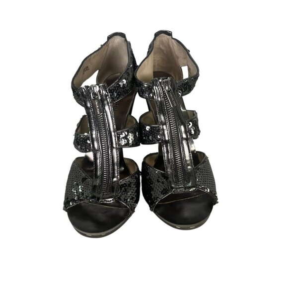 MICHAEL KORS High Heel Size 9.5 Dark Silver Sequin Zip T Strap - Picture 6 of 9